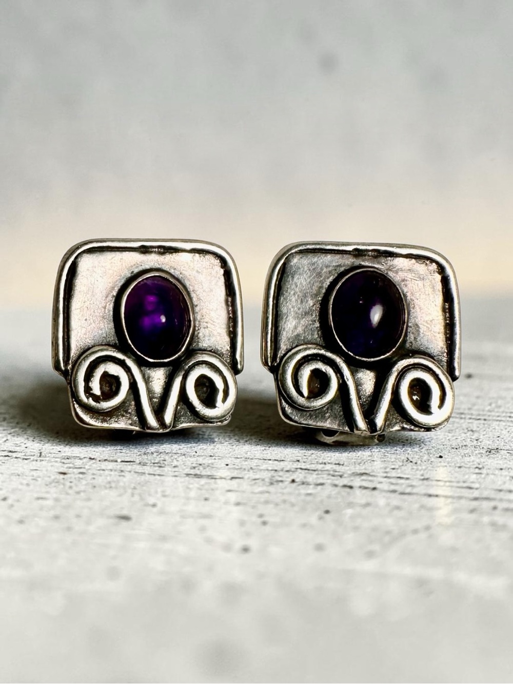 Vintage Sterling Silver and Amethyst Clip-On Earrings